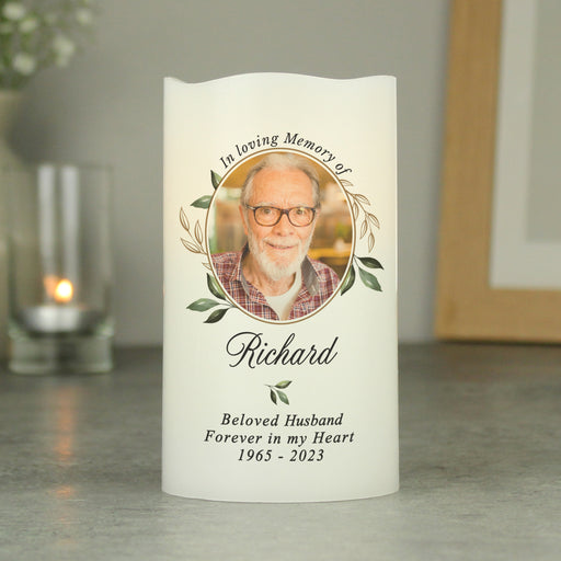 Personalised In Loving Memory Memorial Photo Upload LED Candle