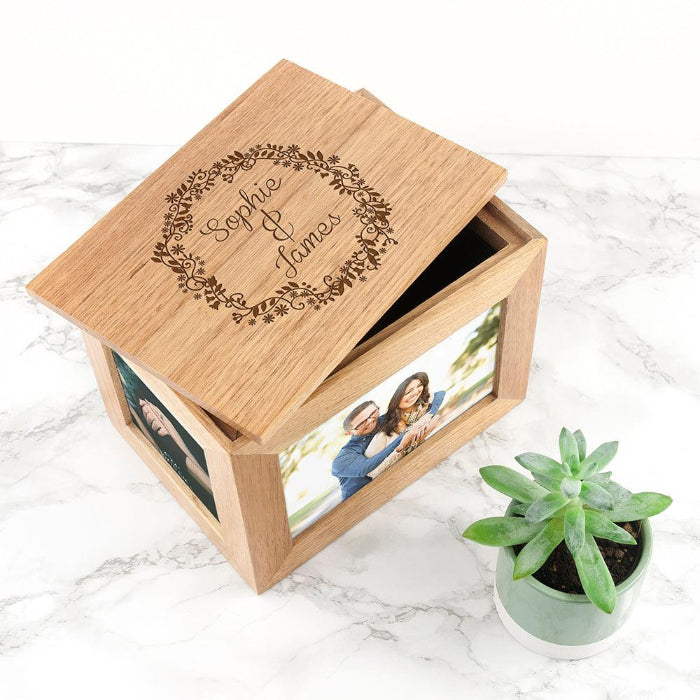 Personalised Floral Photo Cube Keepsake Box | Wedding Anniversary Gift