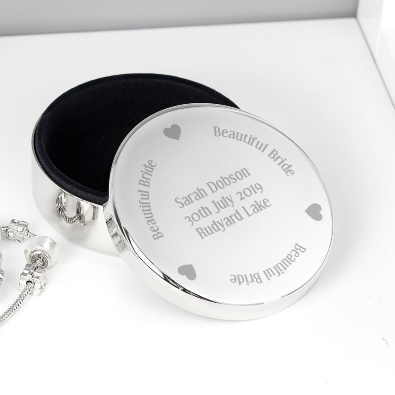 Personalised Beautiful Bride Round Trinket Box