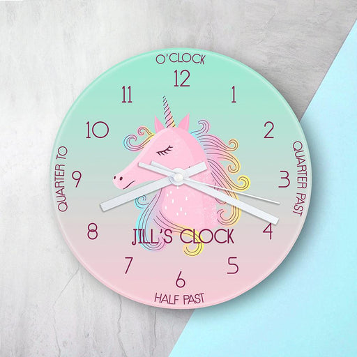 Personalised Kids Unicorn Glass Clock - Large