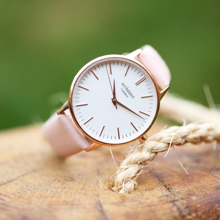 Personalised Ladies Architect Blanc Watch With Light Pink Strap