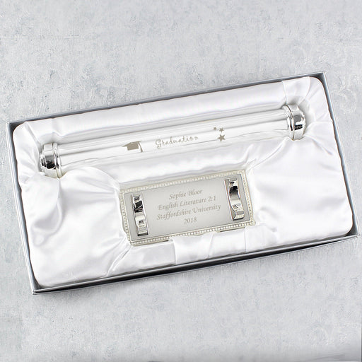 Personalised Graduation Silver Plated Certificate Holder With Stand - Myhappymoments.co.uk