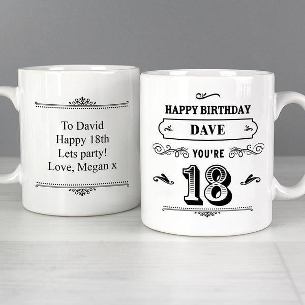 Personalised Birthday Age Vintage Typography Mug - Myhappymoments.co.uk