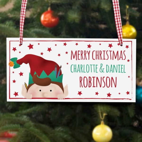 Personalised Christmas Elf Wooden Sign - Myhappymoments.co.uk