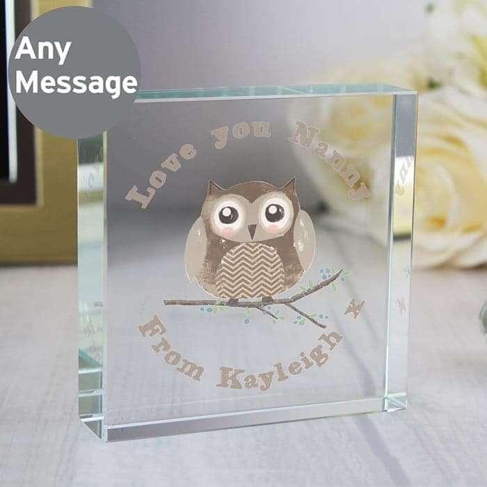 Personalised Woodland Owl Large Crystal Token - Myhappymoments.co.uk