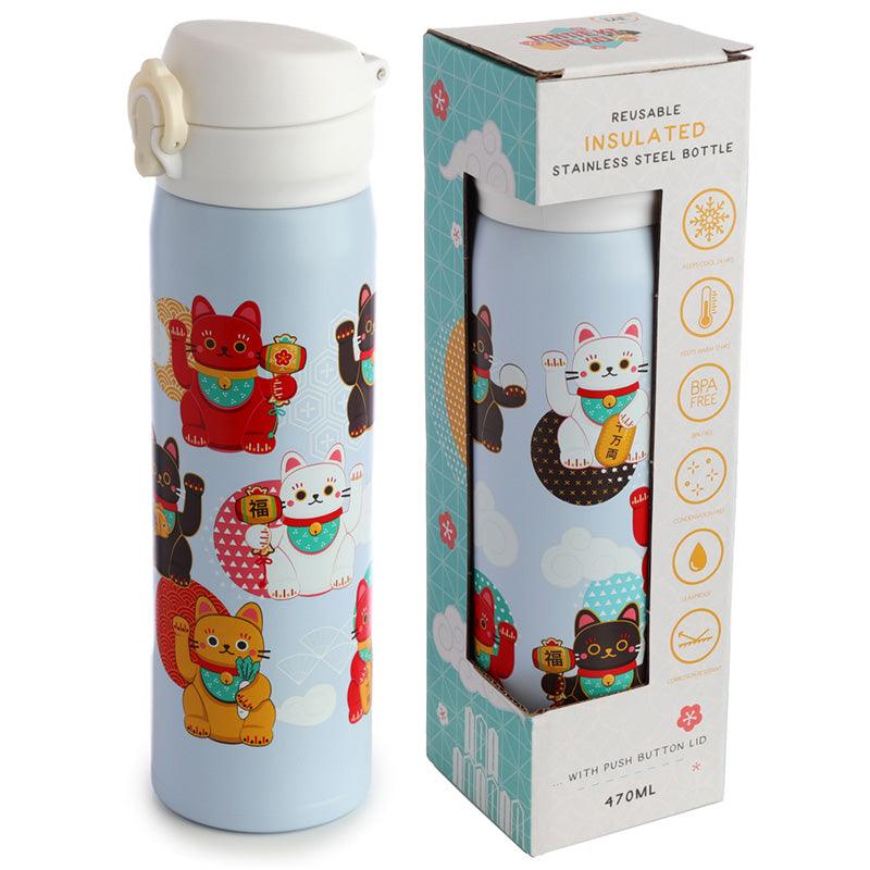 Maneki Neko Lucky Cat Reusable Thermal Insulated Drinks Bottle