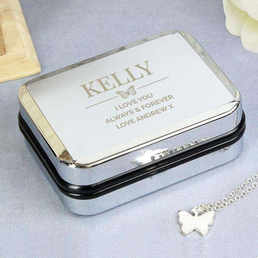 Personalised Box and Butterfly Necklace - Myhappymoments.co.uk