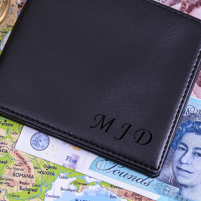 Personalised Black Wallet with Initials