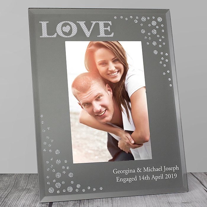 Personalised LOVE Diamante Glass Photo Frame 4x6 - Myhappymoments.co.uk