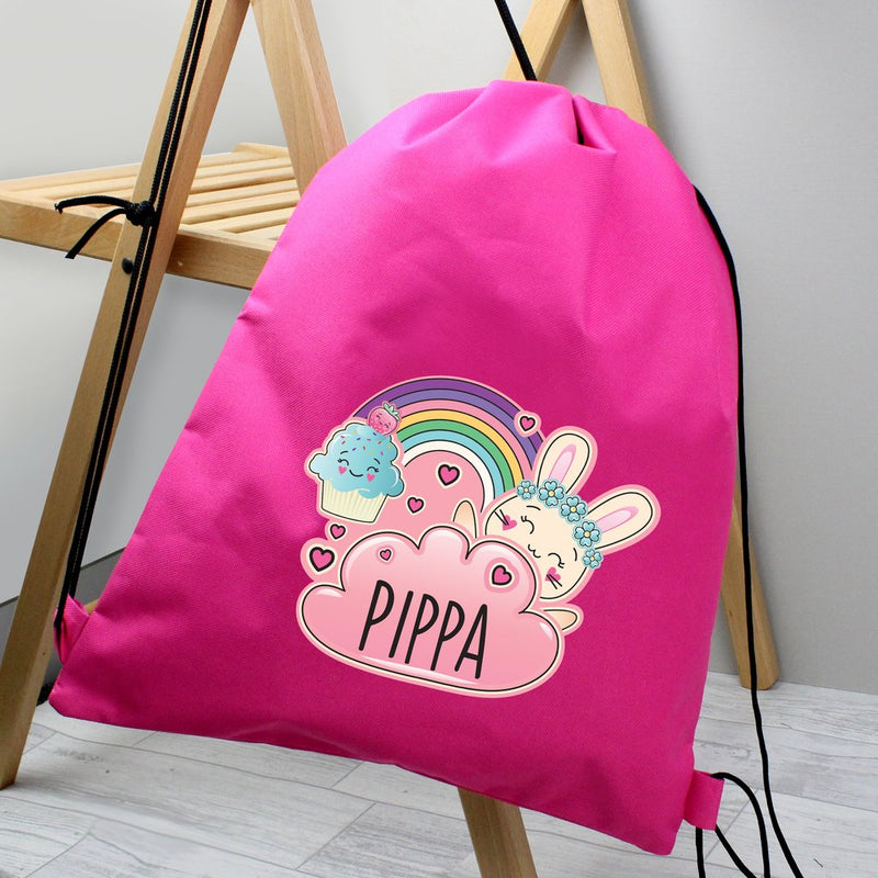 Personalised Cute Bunny Pink Swim & Kit Bag