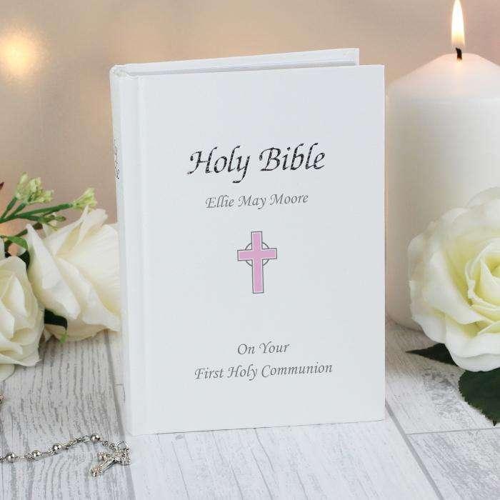 Personalised Girls Pink Cross Holy Bible