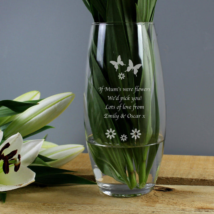 Engraved Glass Vase - Butterflies and Flowers