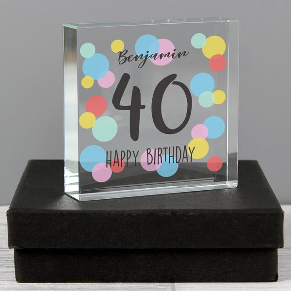 Personalised Birthday Age Confetti Glass Block