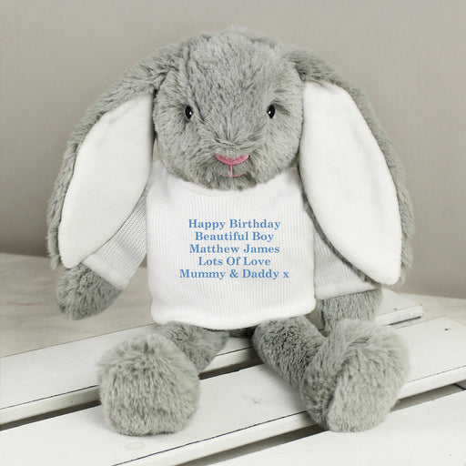 Personalised Message Bunny Rabbit Soft Toy - Blue
