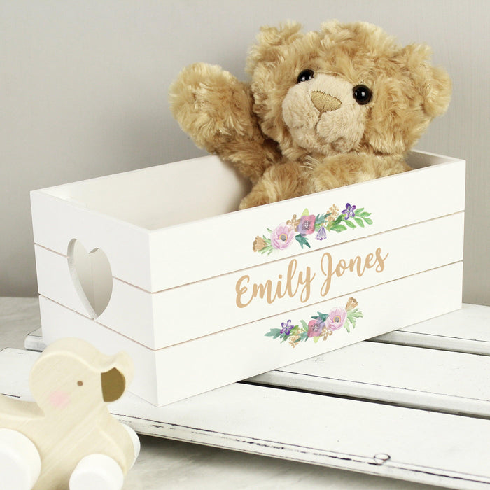 Personalised Floral White Wooden Crate