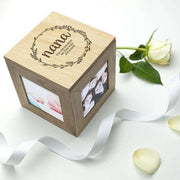 Personalised Mothers Day Photo Box Cube Oak - Myhappymoments.co.uk