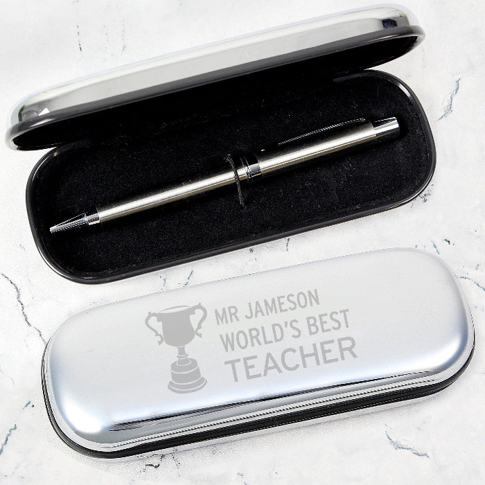 Personalised Teacher Trophy Pen and Box Gift Set