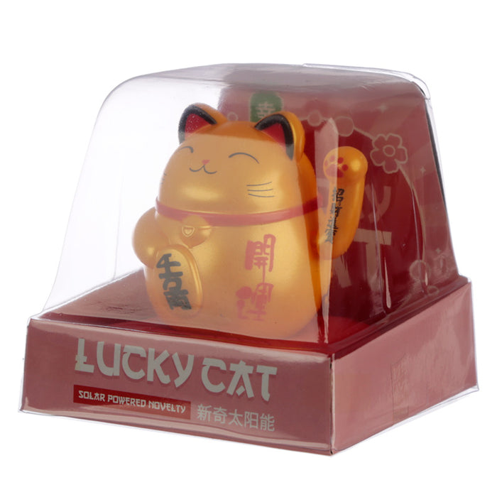 Waving Lucky Cat Solar Dashboard Pal - Yellow