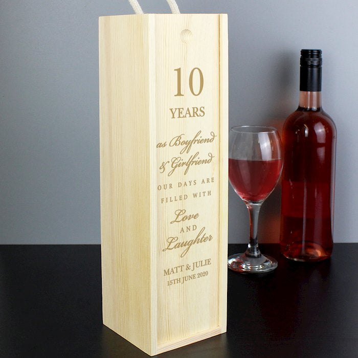 Personalised Wedding Anniversary Bottle Box from Pukkagifts.uk