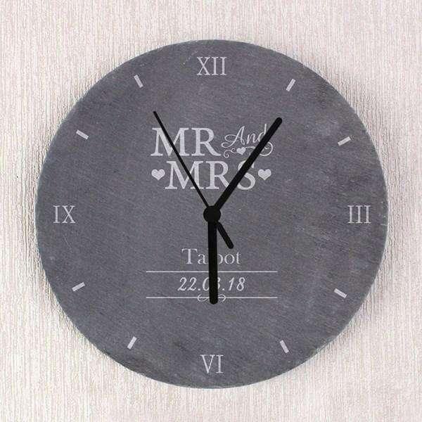 Personalised Mr & Mrs Slate Clock - Myhappymoments.co.uk