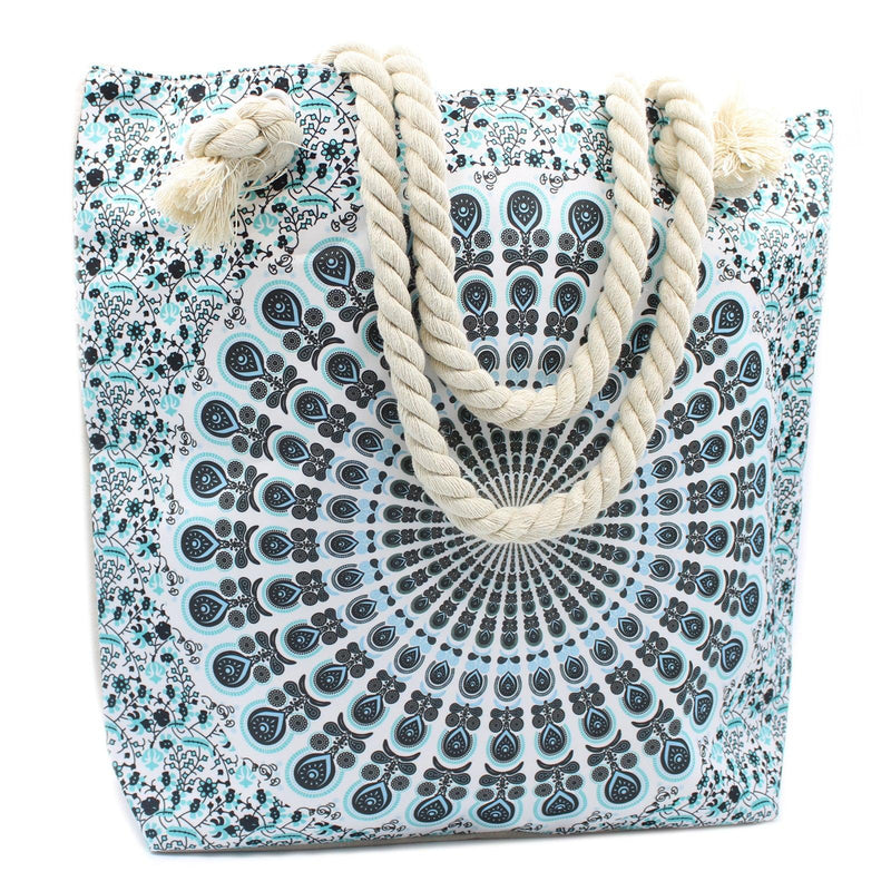 Mandela Tote Beach Bag Rope Handle - Sky Blue