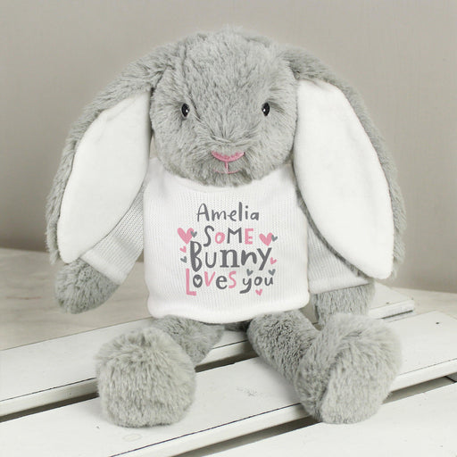Personalised 'Some Bunny Loves You' Bunny Rabbit In T-Shirt Soft Toy