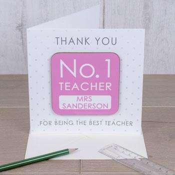 Personalised No. 1 Teacher Coaster Card - Myhappymoments.co.uk