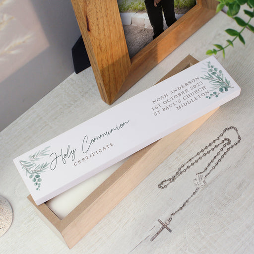 Personalised Botanical Holy Communion Wooden Certificate Holder