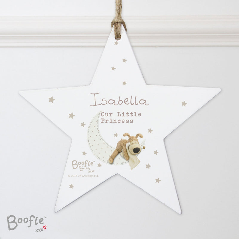 Personalised Boofle Baby Wooden Star Decoration