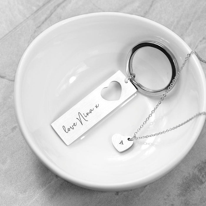 Personalised Love Heart Necklace & Keyring Set