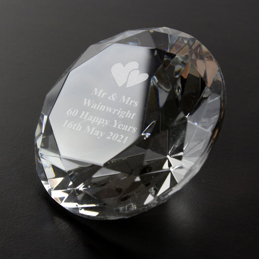 Personalised Hearts Diamond Paperweight - Anniversary - Wedding Gift