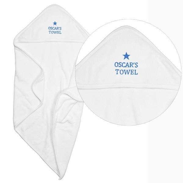 Personalised Blue Star Baby Boy White Hooded Towel - Myhappymoments.co.uk