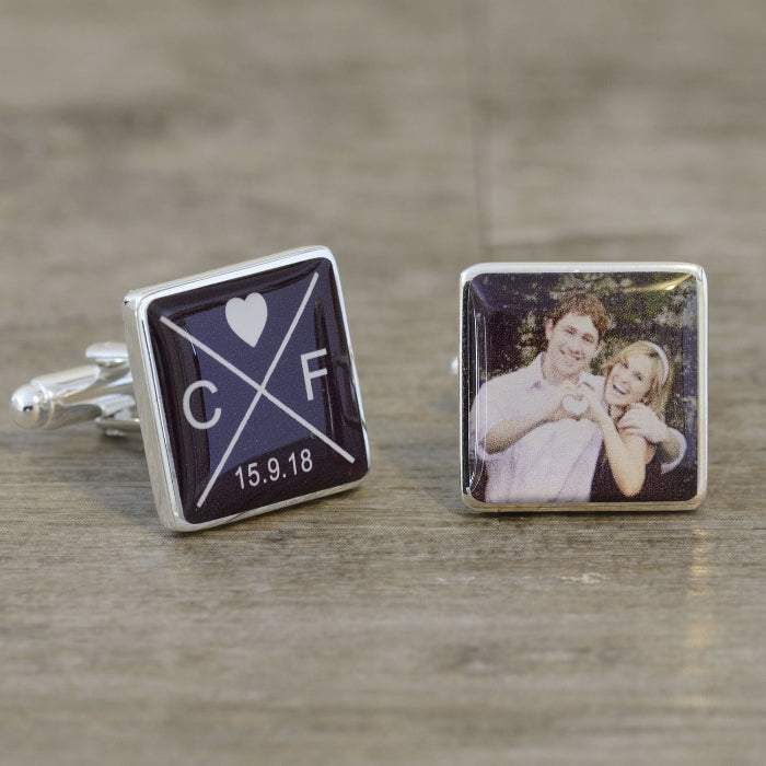 Personalised Groom Cufflinks - Initials Date & Photo