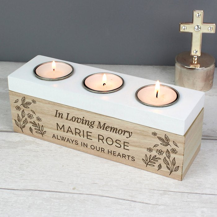 Personalised Floral Triple Tea Light Box