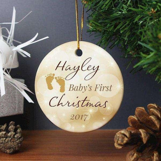 Personalised 1st Christmas Round Ceramic Decoration - Myhappymoments.co.uk