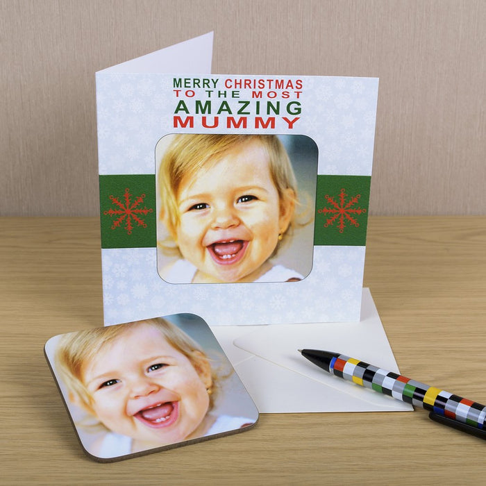 Merry Christmas To The Most Amazing Greetings Card With Photo Coaster - Myhappymoments.co.uk