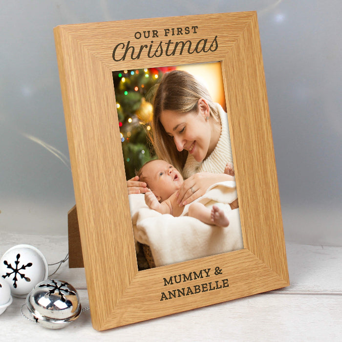 Personalised Our First Christmas Oak Finish Photo Frame - 6x4