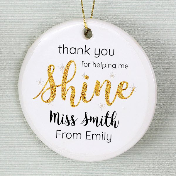 Personalised Thank You For Helping Me Shine Teacher Decoration - Myhappymoments.co.uk