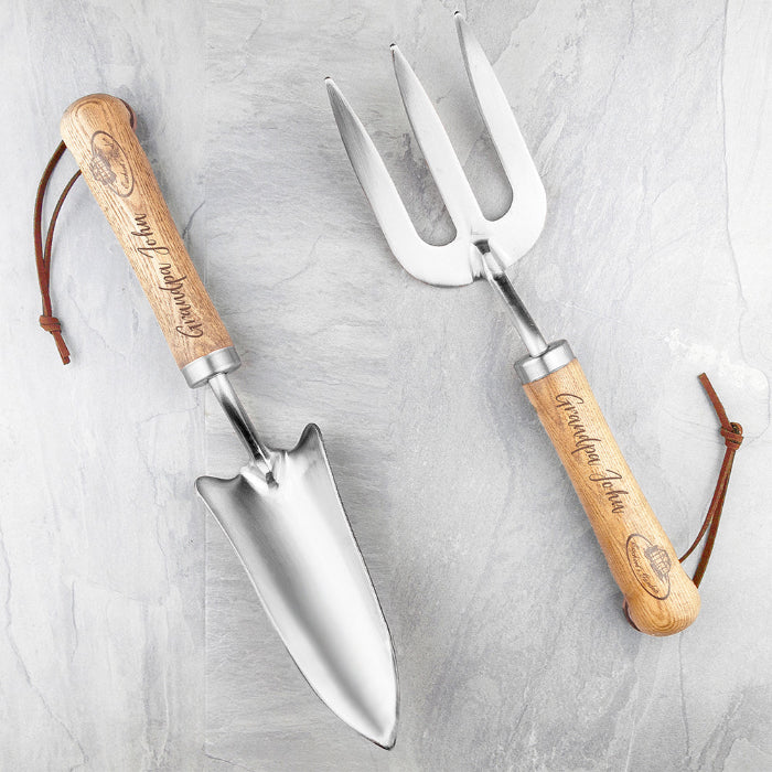 Personalised Engraved Luxe Silver Trowel and Fork Set