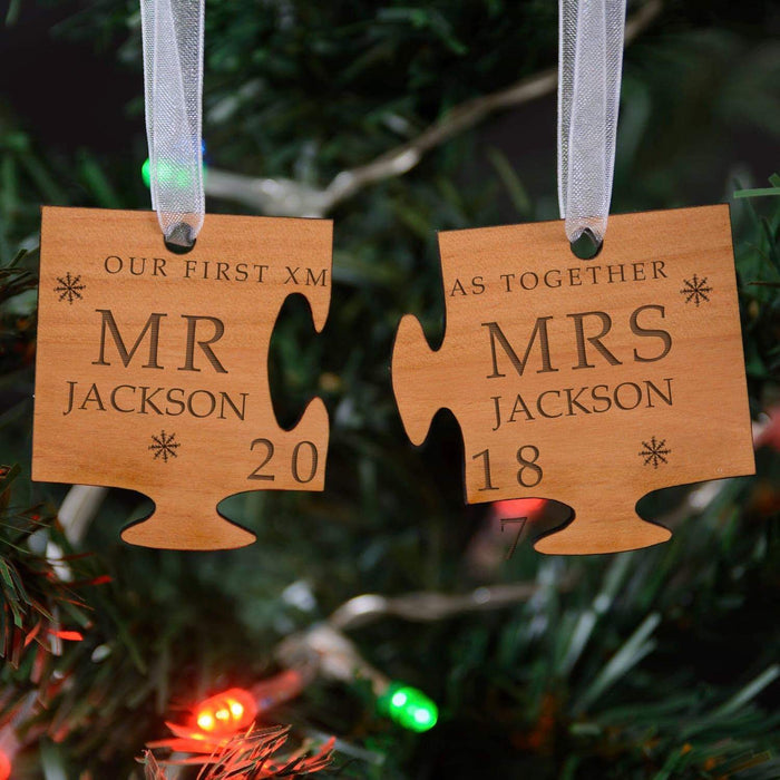 Personalised Our First Xmas Together Jigsaw Pieces Decoration - Myhappymoments.co.uk