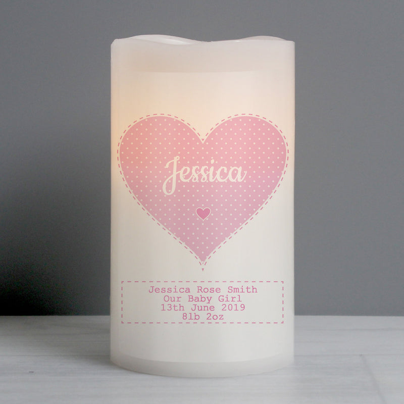 Personalised Stitch & Dot Baby Girl Nightlight LED Candle