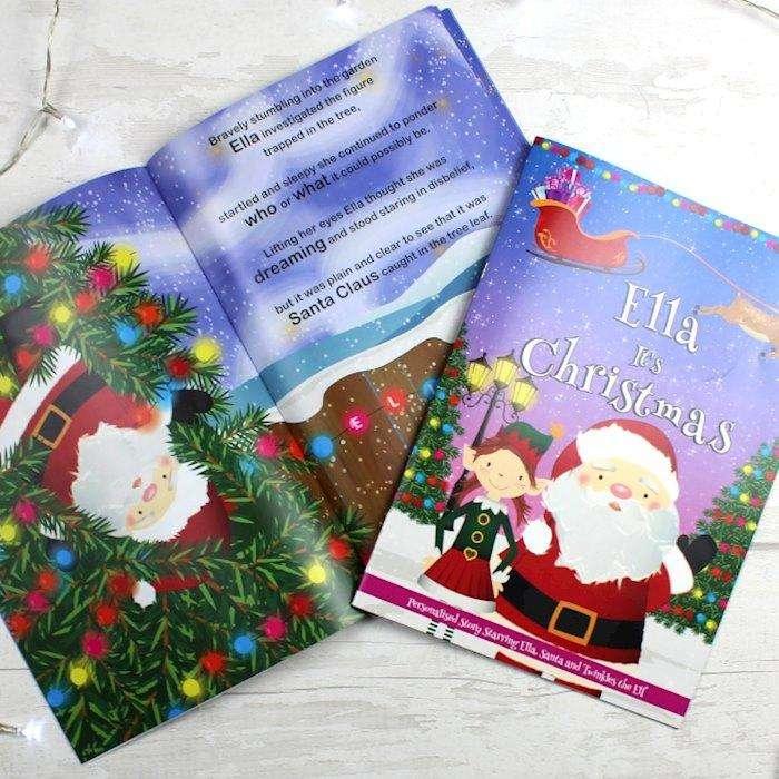 Personalised Girls It's Christmas Story Book Featuring Santa and his Elf Twinkles - Myhappymoments.co.uk
