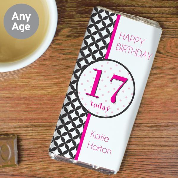 Personalised Harlequin Birthday Age Milk Chocolate Bar Free UK Delivery - Myhappymoments.co.uk