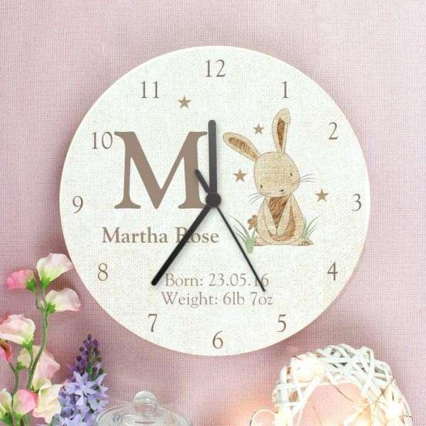 Childrens Personalised Bunny Rabbit Wooden Clock