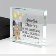 Personalised Teddy & Balloons New Baby Glass Block
