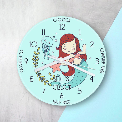 Personalised Kids Mermaid Glass Clock
