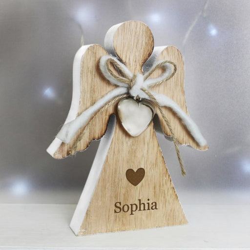 Personalised Heart Motif Rustic Wooden Angel Decoration - Myhappymoments.co.uk