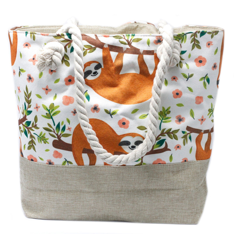 Sloths Design Beach Rope Handle Tote Bag