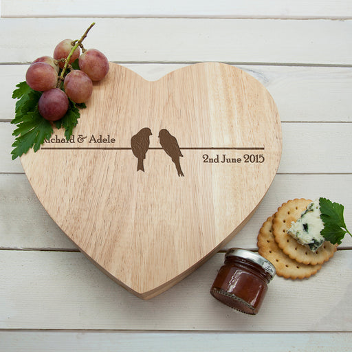 Personalised 'Love Birds' Romantic Heart Cheese Board