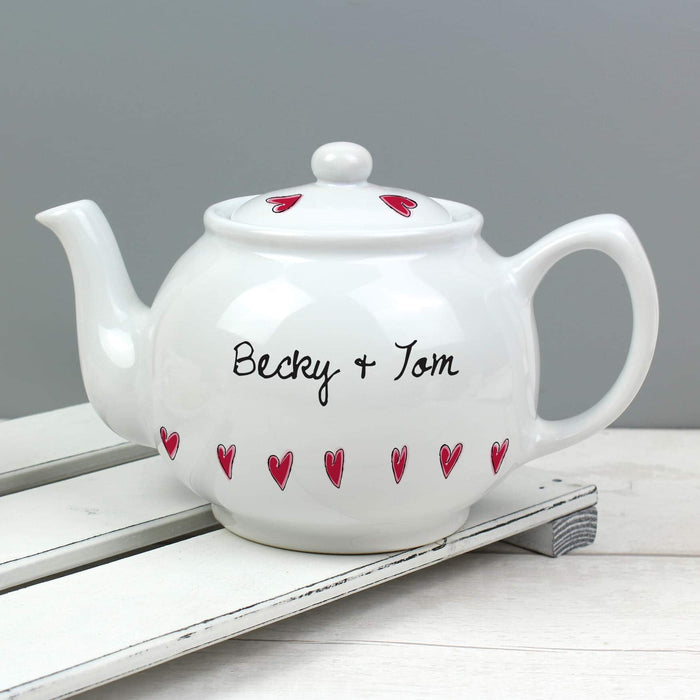 Personalised Hearts Teapot - Myhappymoments.co.uk